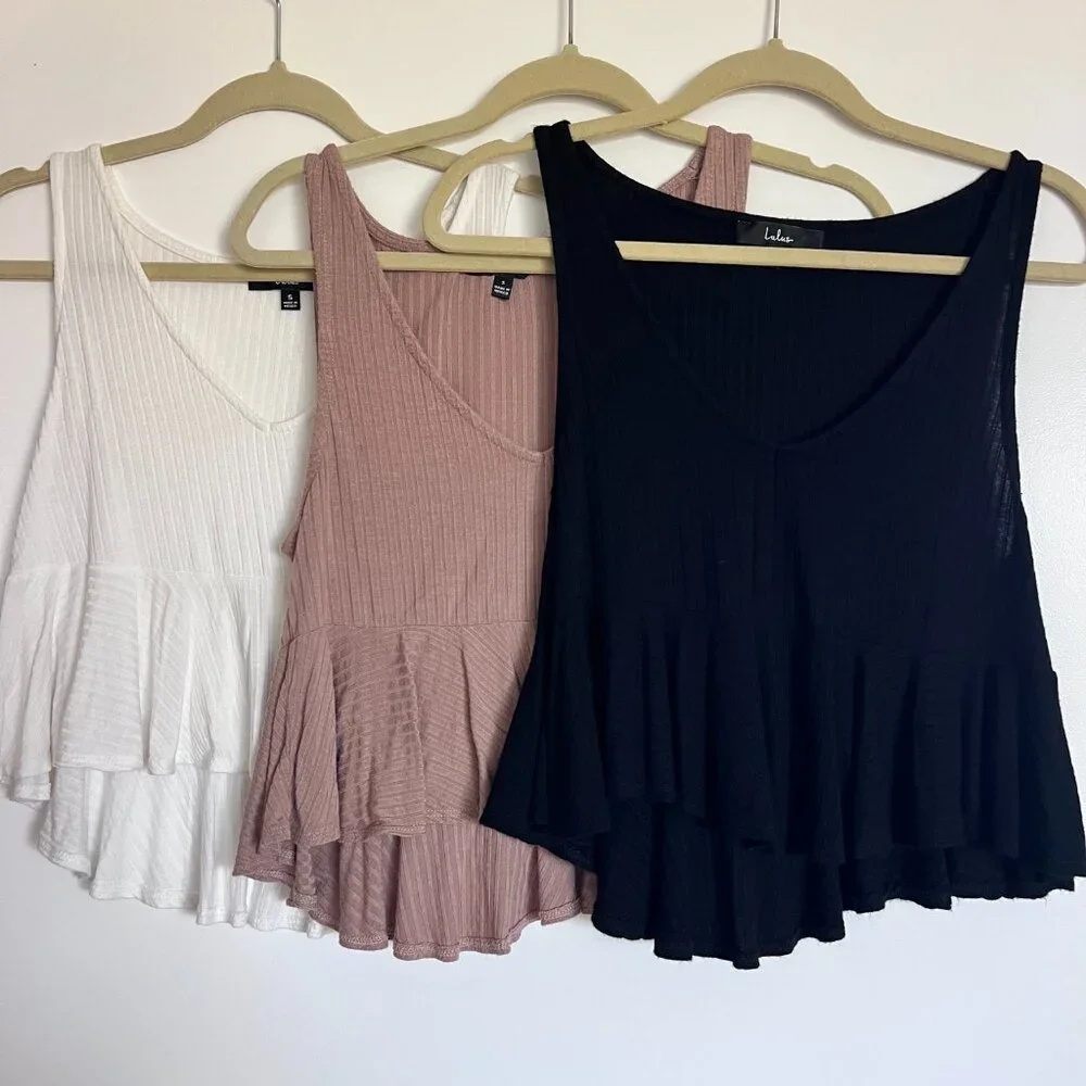 3-for-1!! Lulu's Ribbed V-Neck Ruffled Cropped Tank Tops - Picture 11 of 14